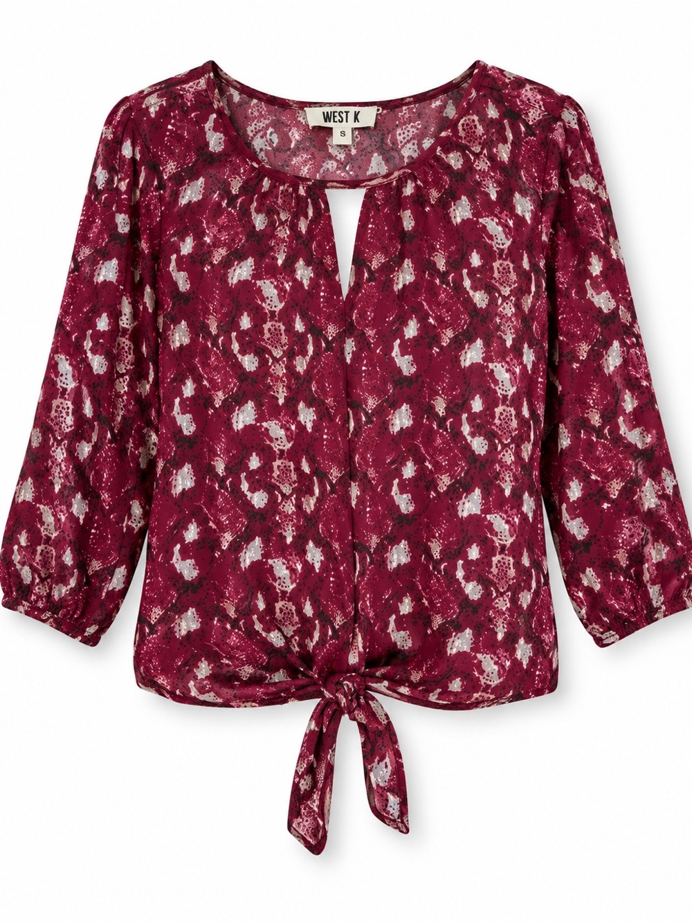Women's Maroon Tie-Front Blouse